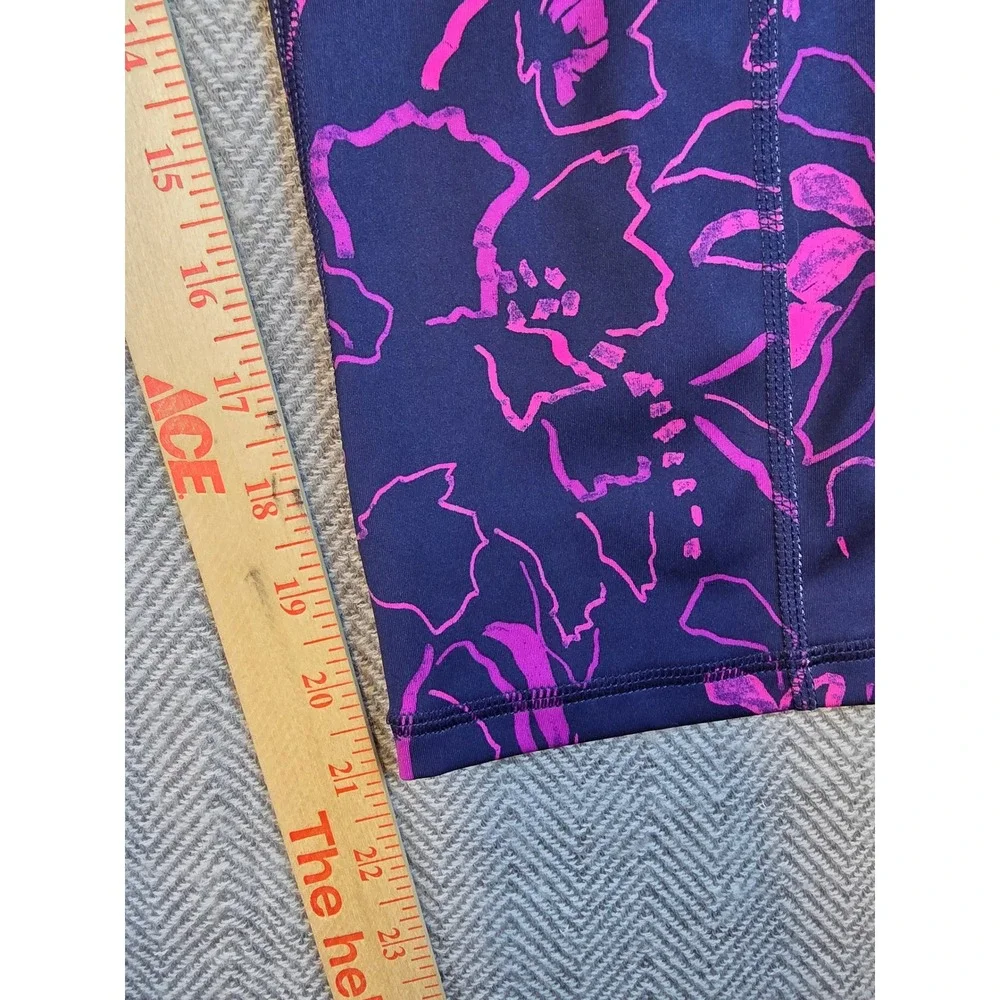 Avia Womens Navy Pink Floral High Waisted Capri Leggings Pockets Size M 8-10